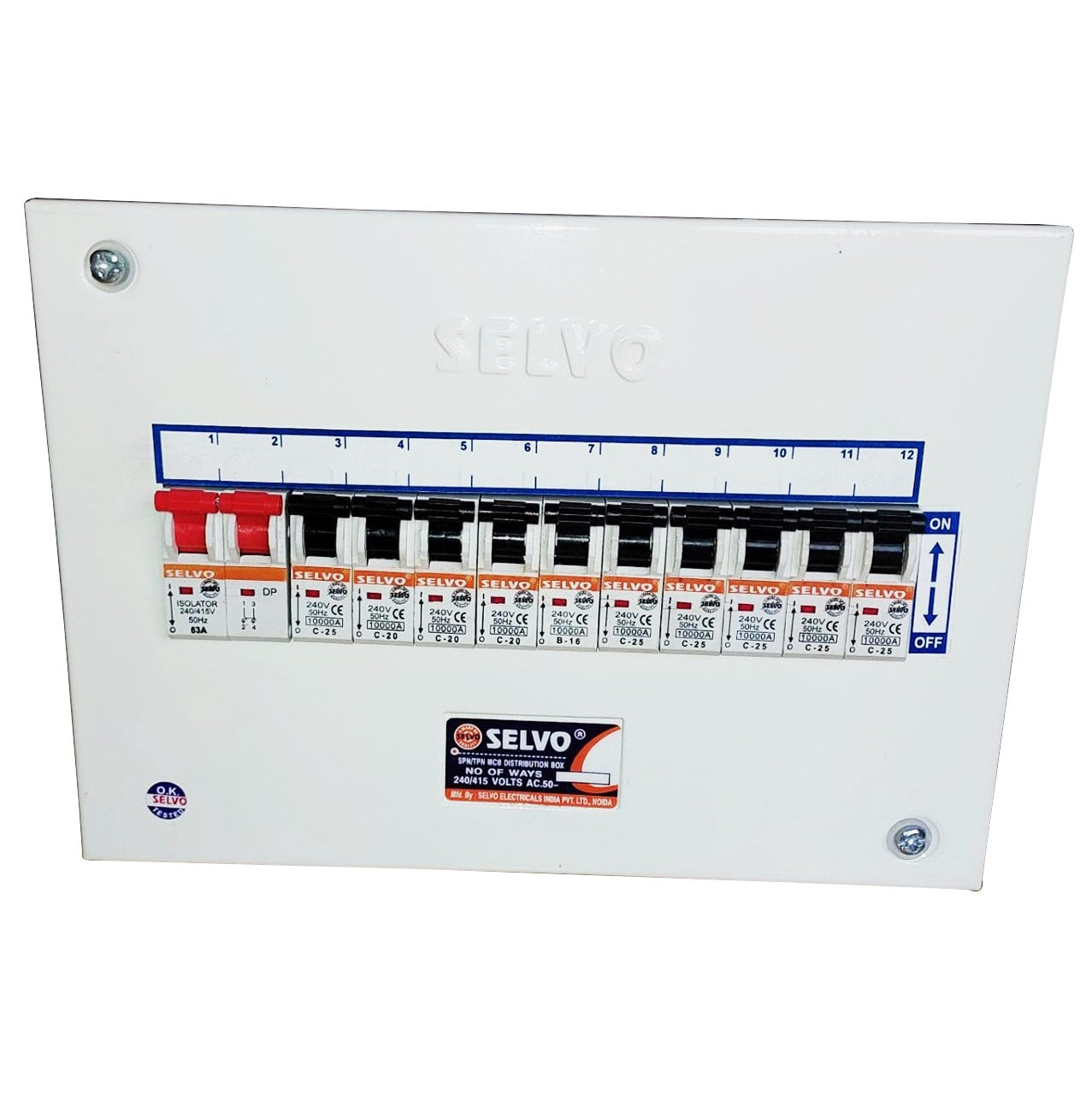 SELVO 12 Way SPN Single door Distribution Board ( MCB BOX )