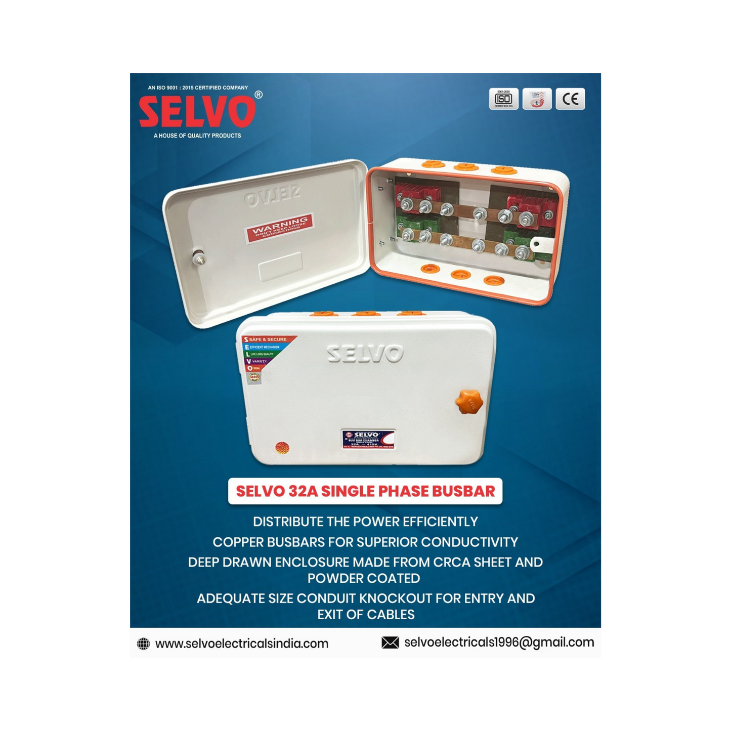 Selvo 32 Amps 240 Volts Single Phase Busbar Panel for single phase application
