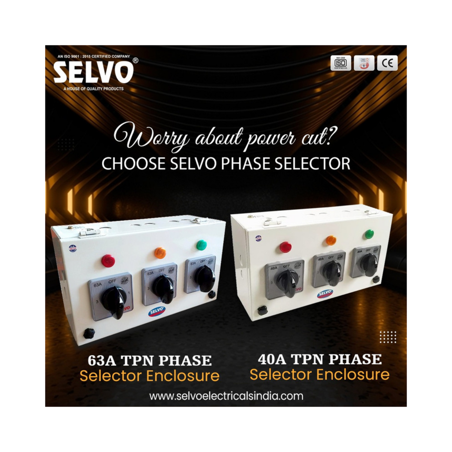 SELVO 40A Three Phase Neutral (TPN) Phase selector Enclosure