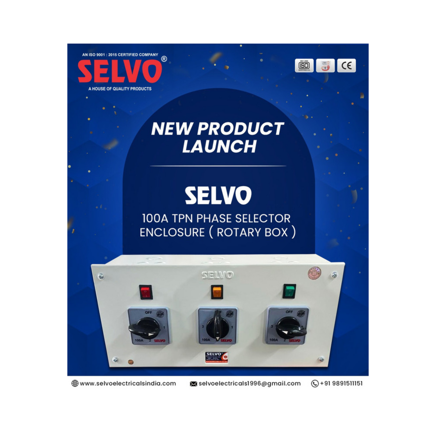SELVO 100A Three Phase Neutral (TPN) Phase selector Enclosure