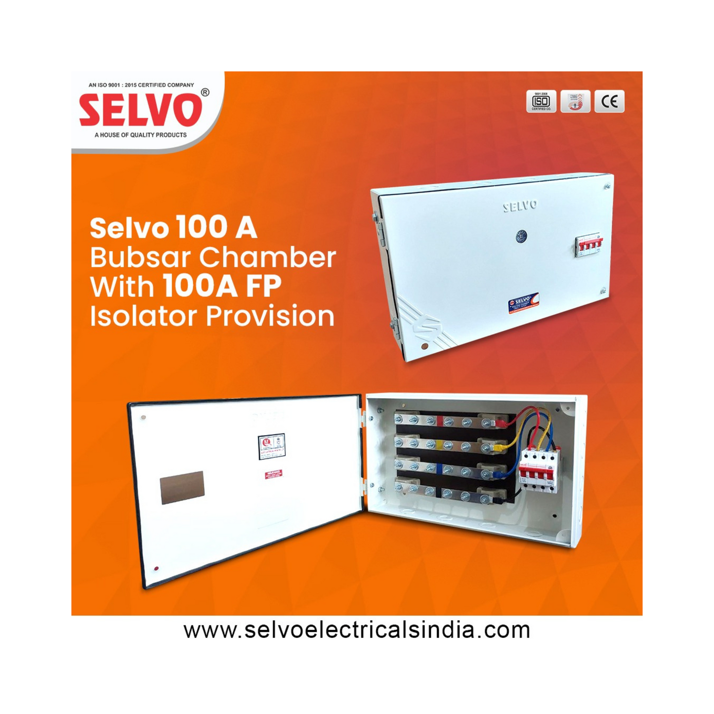 SELVO 100 Amps 415 Volts Busbar chamber board with 100A Four pole Isolator Protection