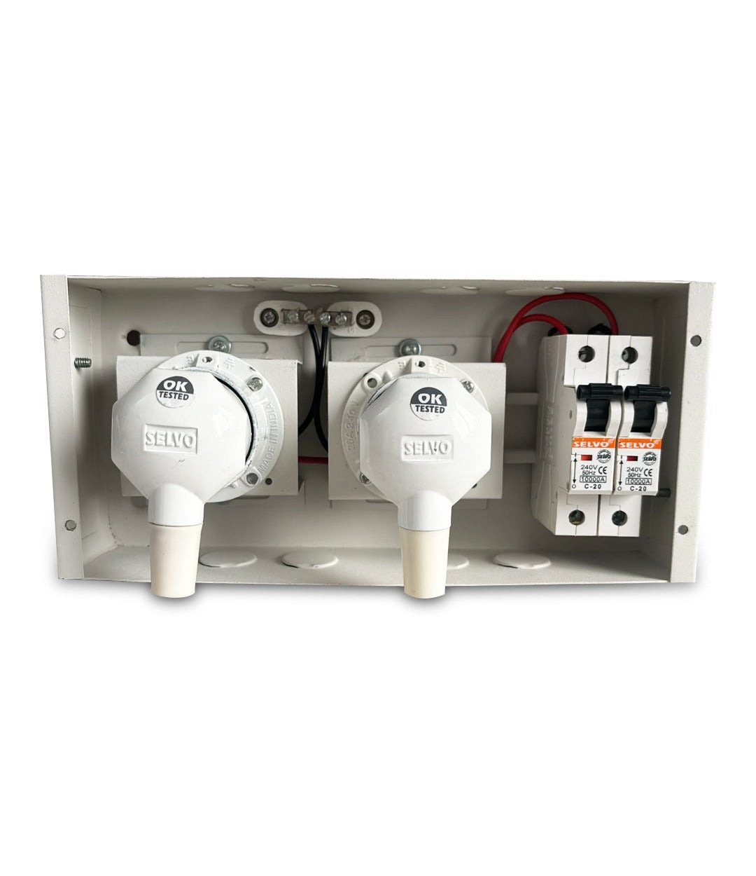 SELVO 20A 2 WAY (SPN) METAL CLAD PLUG & SOCKET DISTRIBUTION BOARD ( Fitted with MCB )