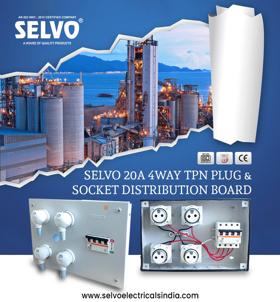 SELVO 20A 4 WAY METAL CLAD PLUG & SOCKET DISTRIBUTION BOARD (Fitted with 20A single pole MCB's)