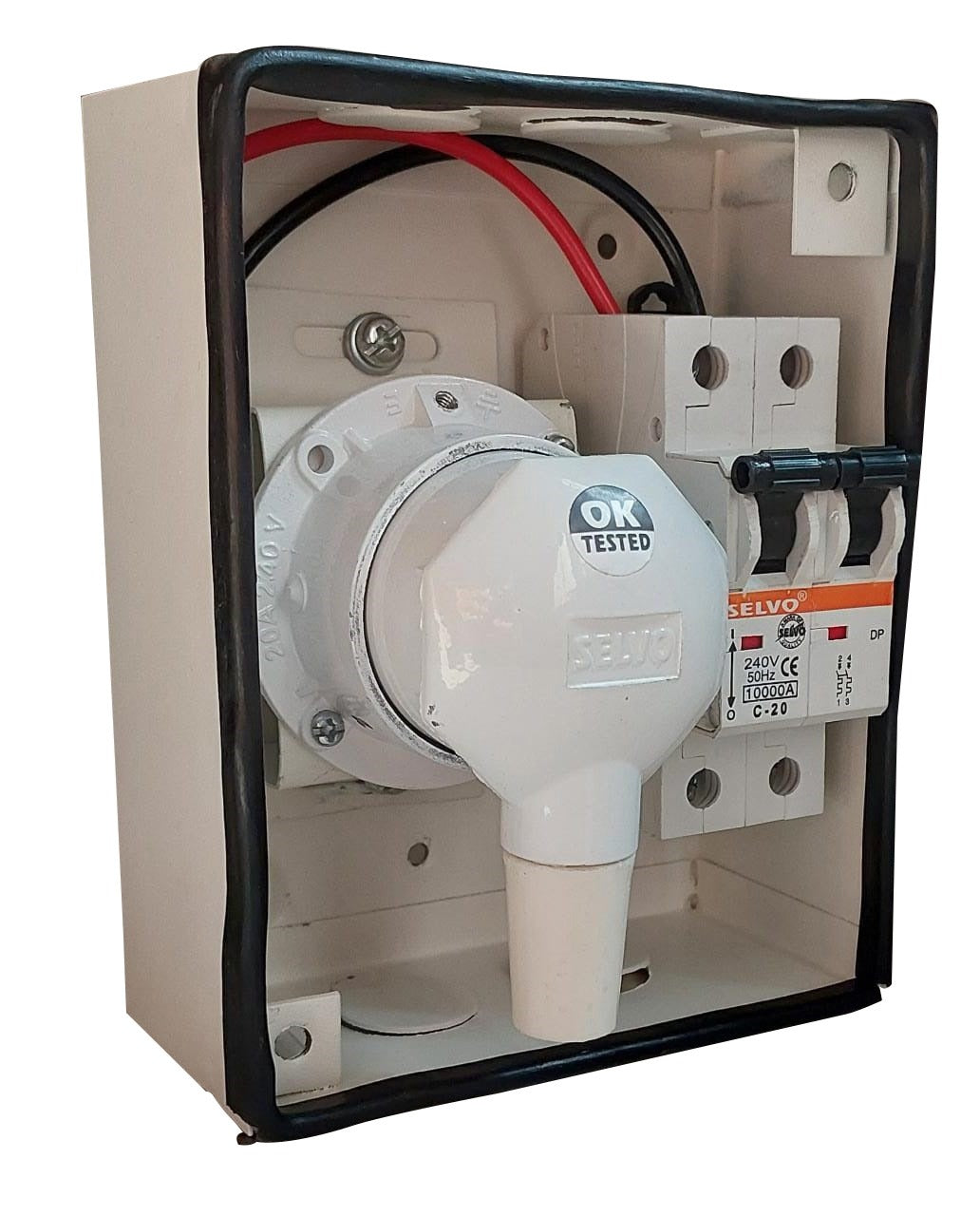 SELVO 20 Amps SPN Distribution Board with Two Pin Metal Clad Industrial Plug and Socket (Fitted with C-20A Double Pole MCB))