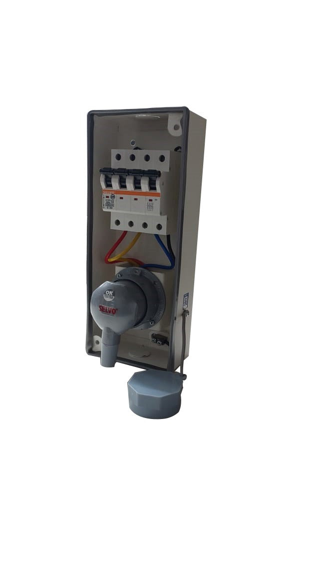 SELVO 20 Amps TPN Distribution Board with Three Pin Metal Clad Industrial Plug and Socket (Fitted with 20A FP MCB)