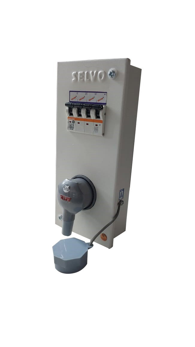 SELVO 20 Amps TPN Distribution Board with Three Pin Metal Clad Industrial Plug and Socket (Fitted with 20A FP MCB)