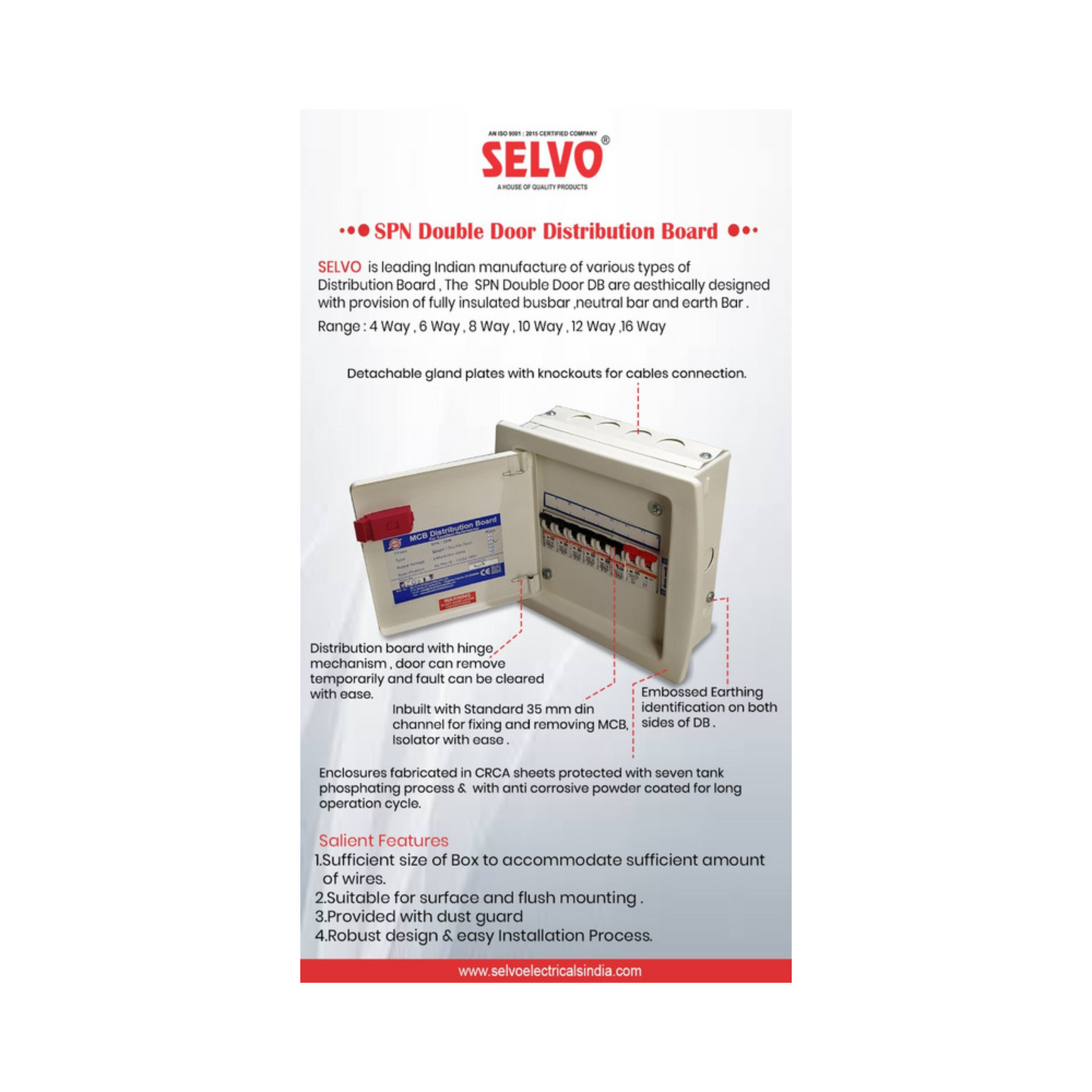 SELVO 6 Way SPN Double door Distribution Board