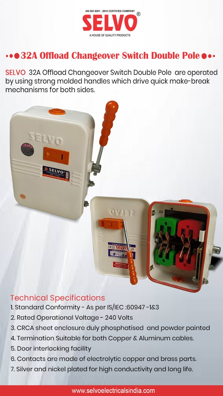 SELVO 32 Amps 240 Volts Offload Double Pole Changeover Switch