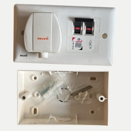 SELVO 25 Amp MCB Protected Socket, C-25A DP MCB Protection, Child Safety Shutter, Flame-Retardant PVC Base, White