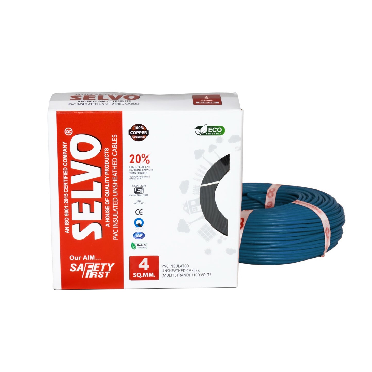 SELVO 4 SQ.MM 90 METERS SINGLE CORE PVC Insulated Flame Retardant Copper Cable