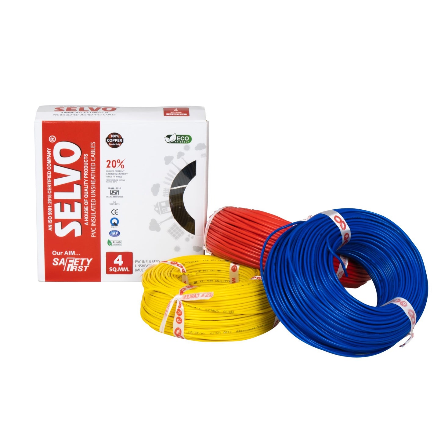 SELVO 4 SQ.MM 90 METERS SINGLE CORE PVC Insulated Flame Retardant Copper Cable