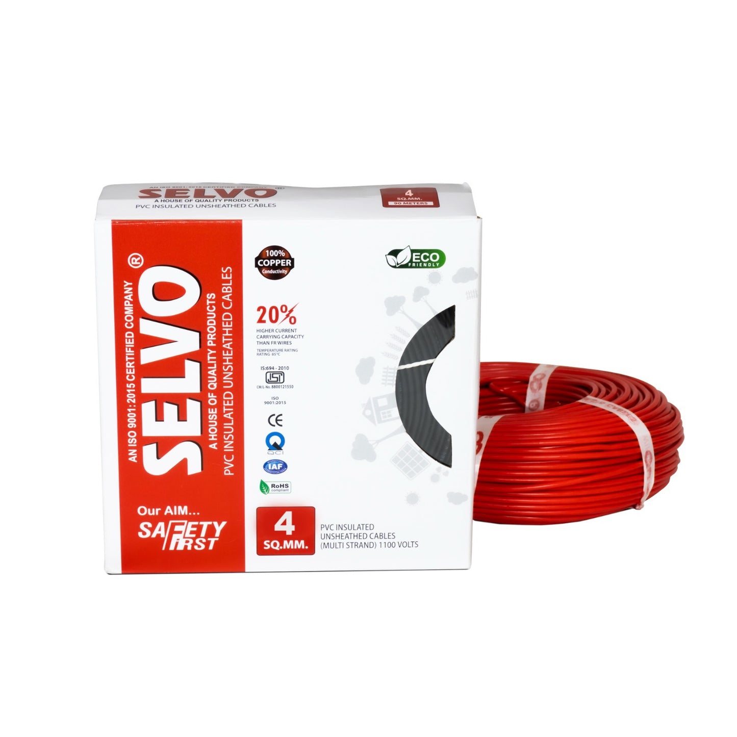 SELVO 4 SQ.MM 90 METERS SINGLE CORE PVC Insulated Flame Retardant Copper Cable