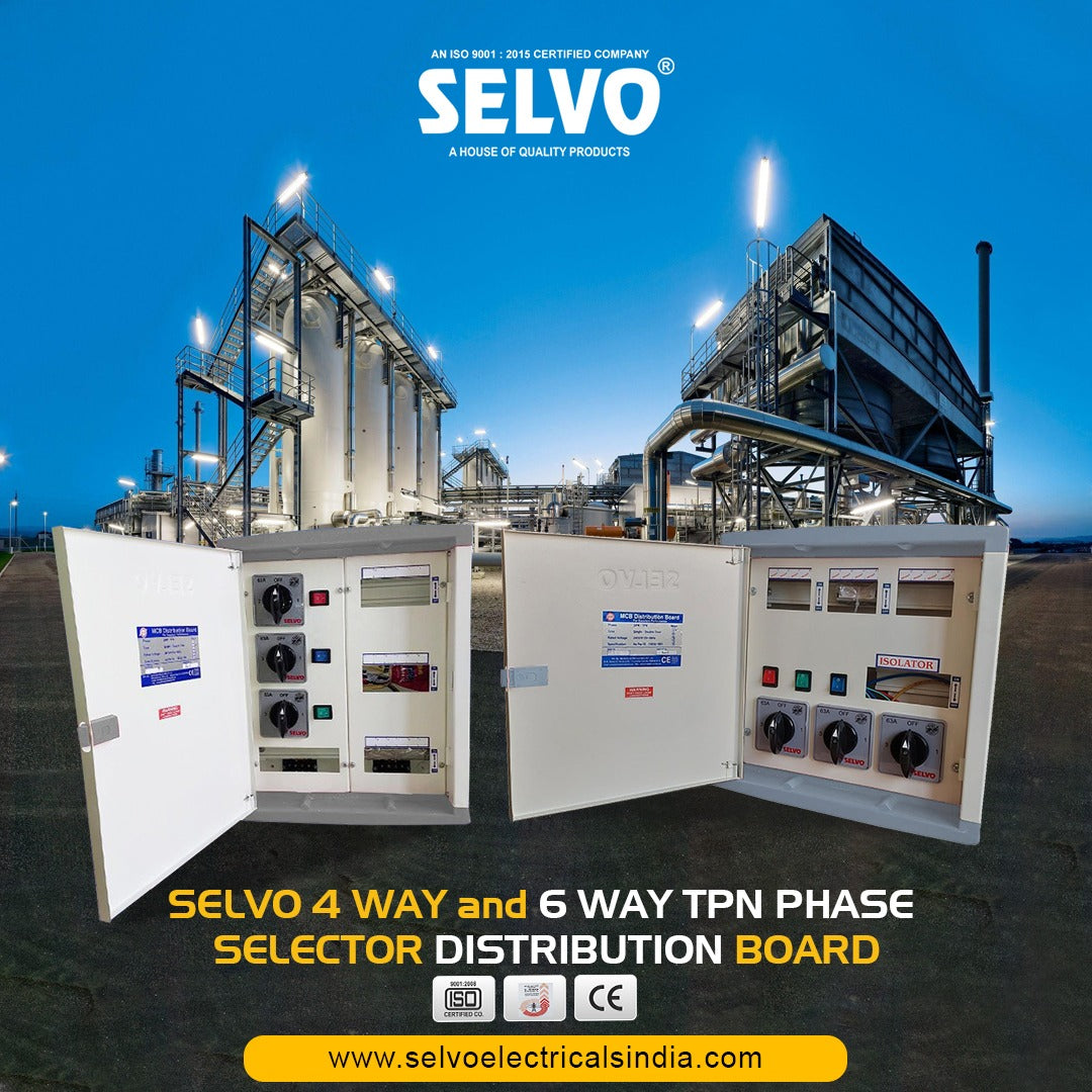 SELVO 63 Amp 4 Ways TPN Phase Selector Distribution Board (Fitted with 63A Rotary switches & duly wired) DIMENSION : 41X39X16 Approx in cm