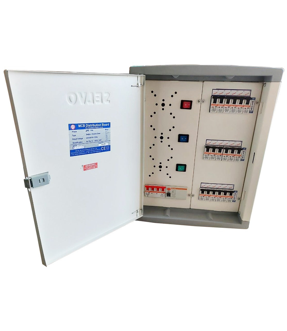 SELVO 6 Ways TPN Phase Selector Distribution Board ( Without Rotary Switch Fitted) DIMENSIONS: 52x39x16 approx in cm