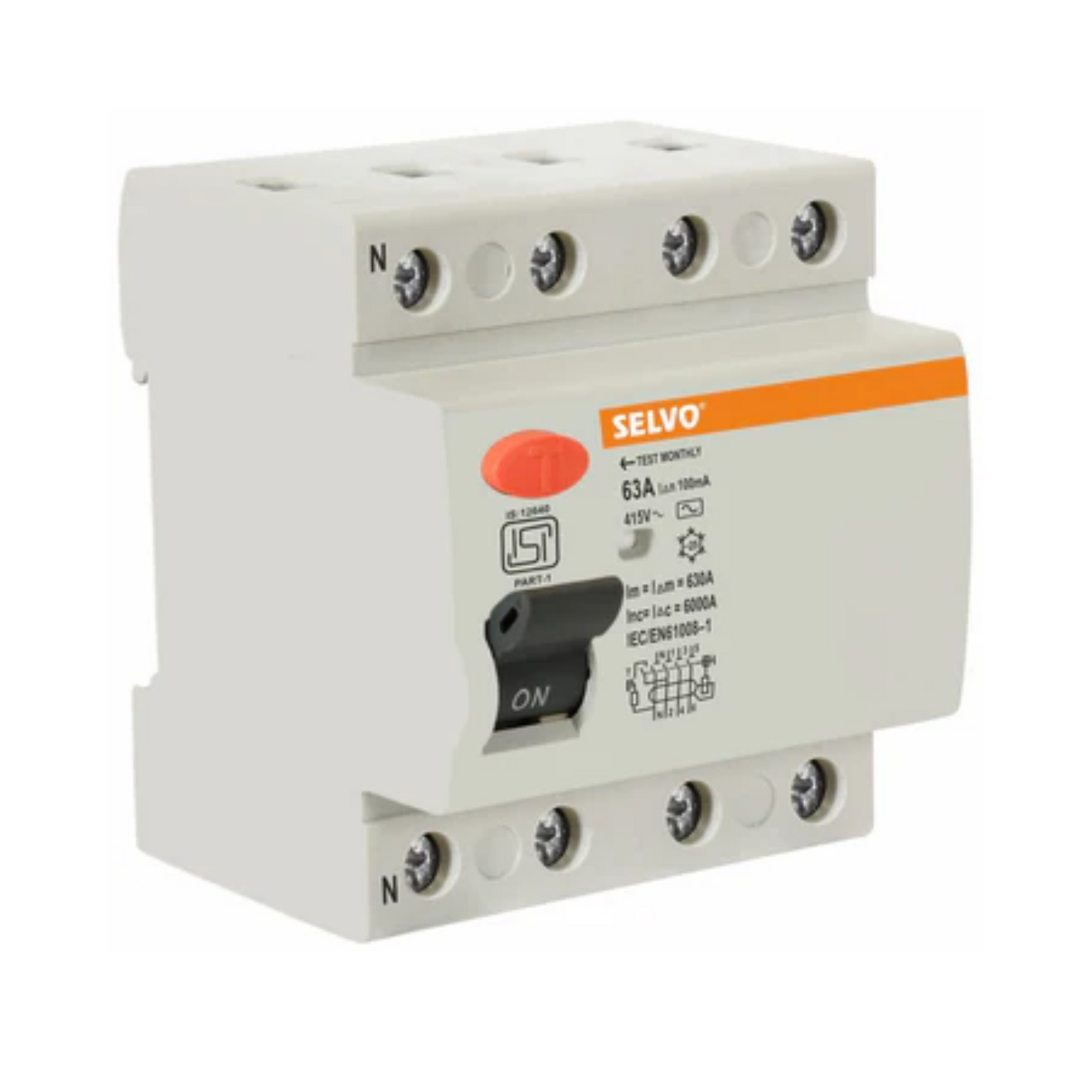 SELVO 63A Four Pole 100mA RCCB