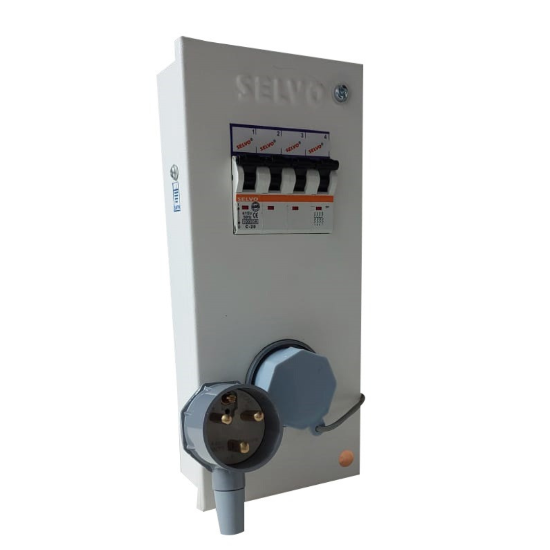 SELVO 20 Amps TPN Distribution Board with Three Pin Metal Clad Industrial Plug and Socket (Fitted with 20A FP MCB)