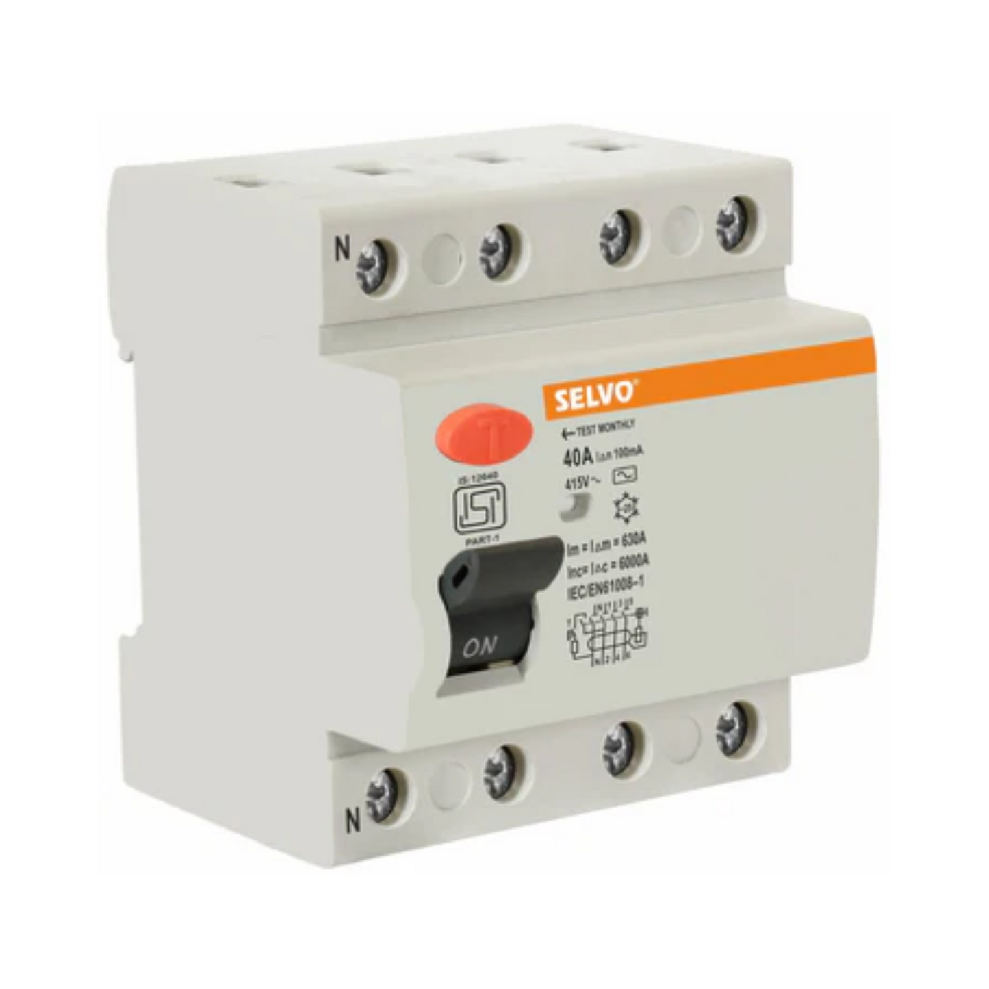 SELVO 40A Four Pole 100mA RCCB
