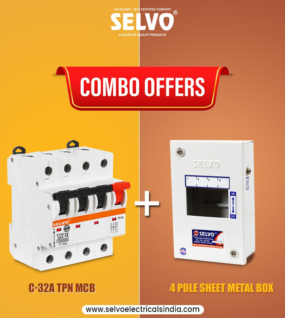 Selvo 4 Pole Metal Box C-32A TPN MCB