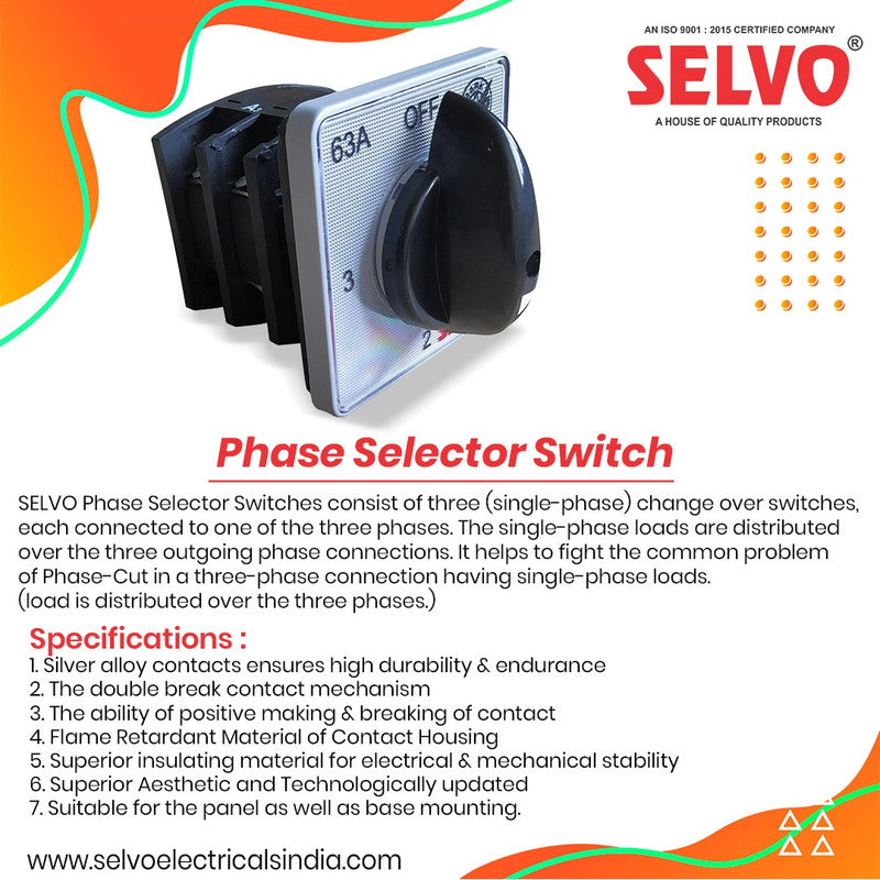 SELVO 32A Cam Operated Rotary Switch Phase Selector 1 Pole 3 Way