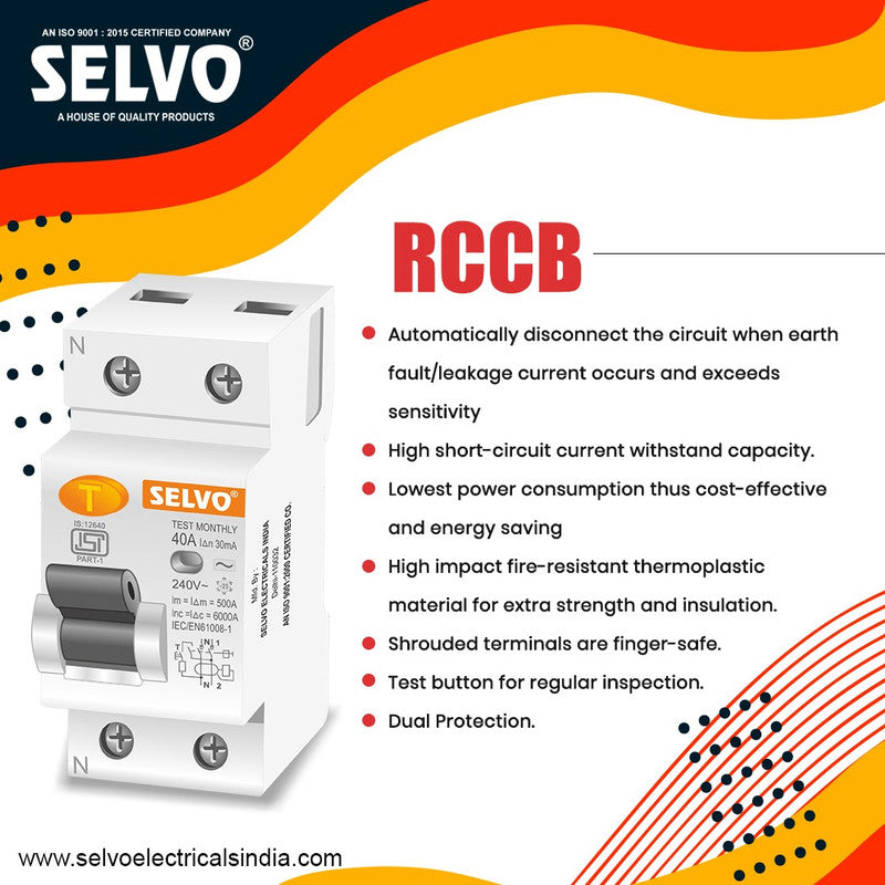 SELVO 40A Double Pole 30mA RCCB