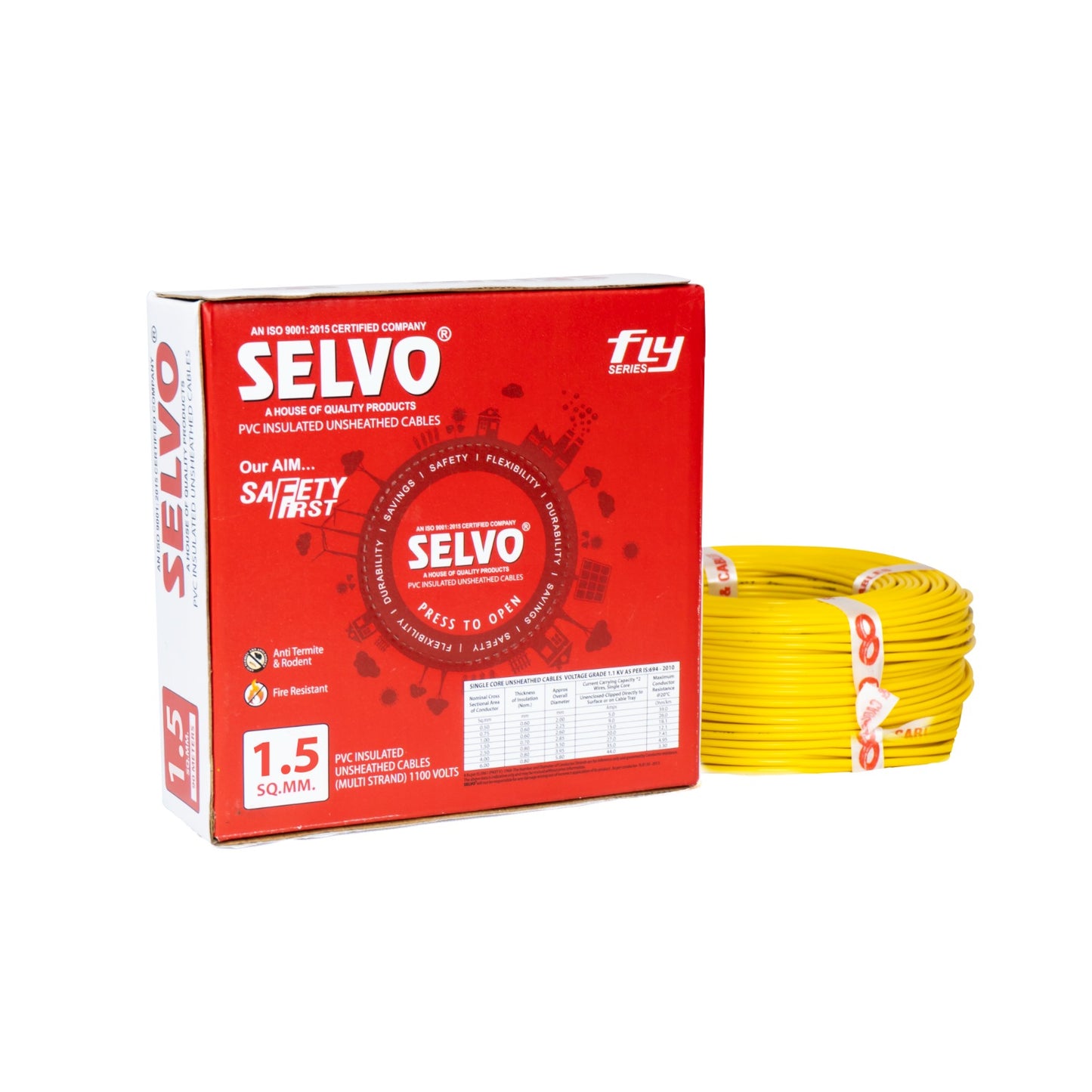 SELVO 1.5 SQ.MM 90 METERS SINGLE CORE PVC Insulated Flame Retardant Copper Cable
