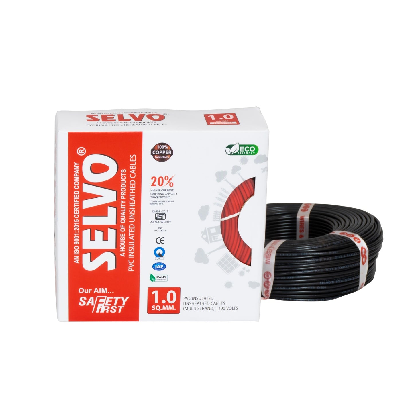 SELVO 1 SQ.MM 90 METERS SINGLE CORE PVC Insulated Flame Retardant Copper Cable