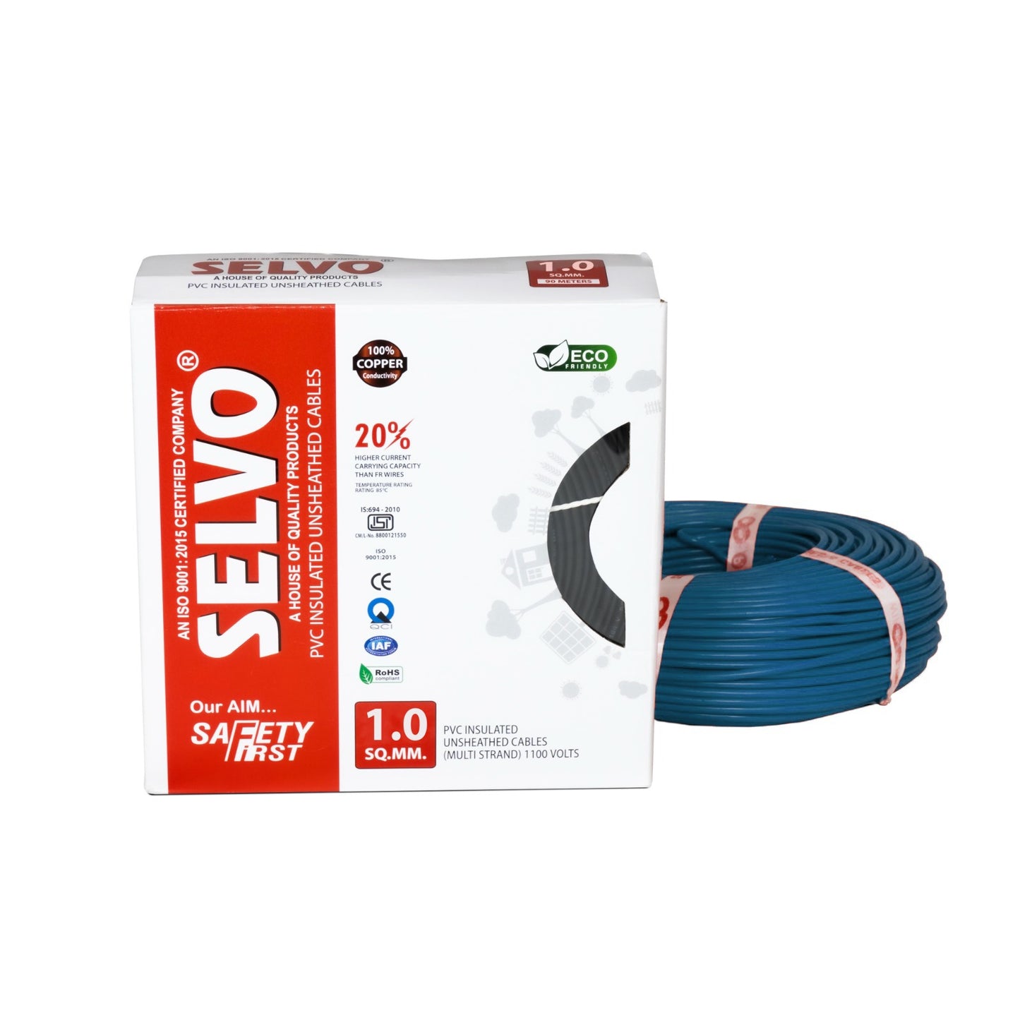 SELVO 1 SQ.MM 90 METERS SINGLE CORE PVC Insulated Flame Retardant Copper Cable