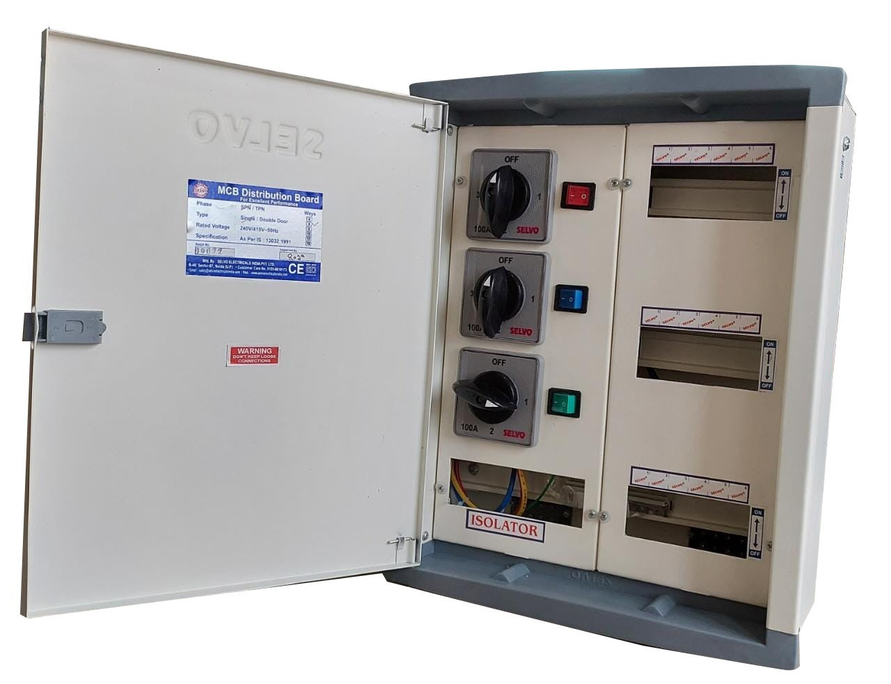 SELVO 100 Amp 6 Ways TPN Phase Selector Distribution Board (Fitted with 63A Rotary switches & duly wired) DIMENSIONS : 52x39x16 approx in cm