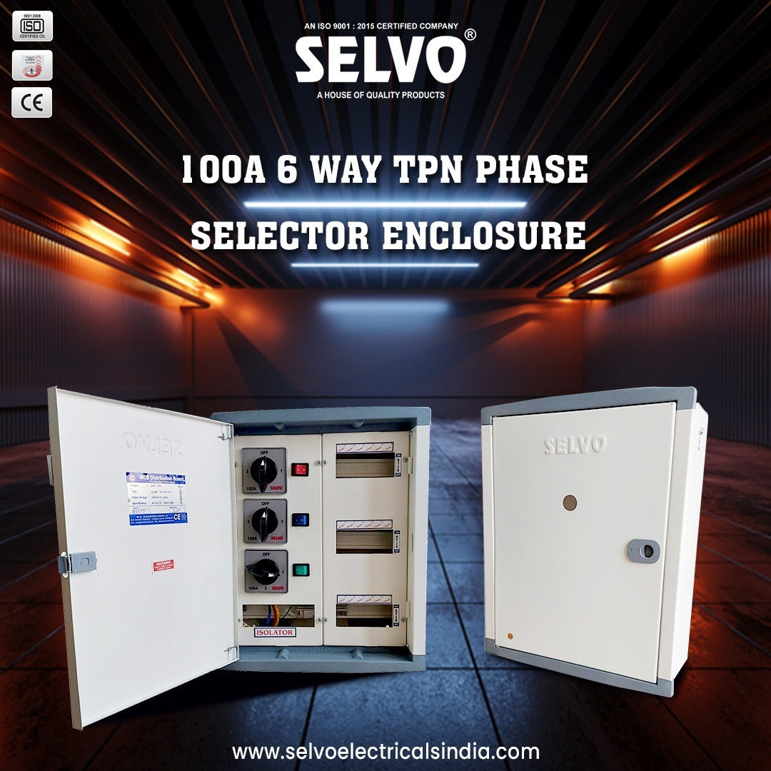 SELVO 100 Amp 6 Ways TPN Phase Selector Distribution Board (Fitted with 63A Rotary switches & duly wired) DIMENSIONS : 52x39x16 approx in cm