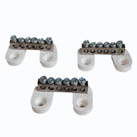 SELVO 6 Ways Brass Neutral link Six Screw Terminal grounding Bar Block for Cable looping and Earthing with P.B.T. Base. ( PACK OF 24 )