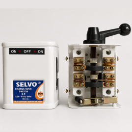 SELVO 32A Double Pole (DP) Mini Changeover Switch | 2 Pole Manual Changeover Switch | 415V AC, 50Hz | Heavy Duty Copper Contacts | Compact Metal Enclosure