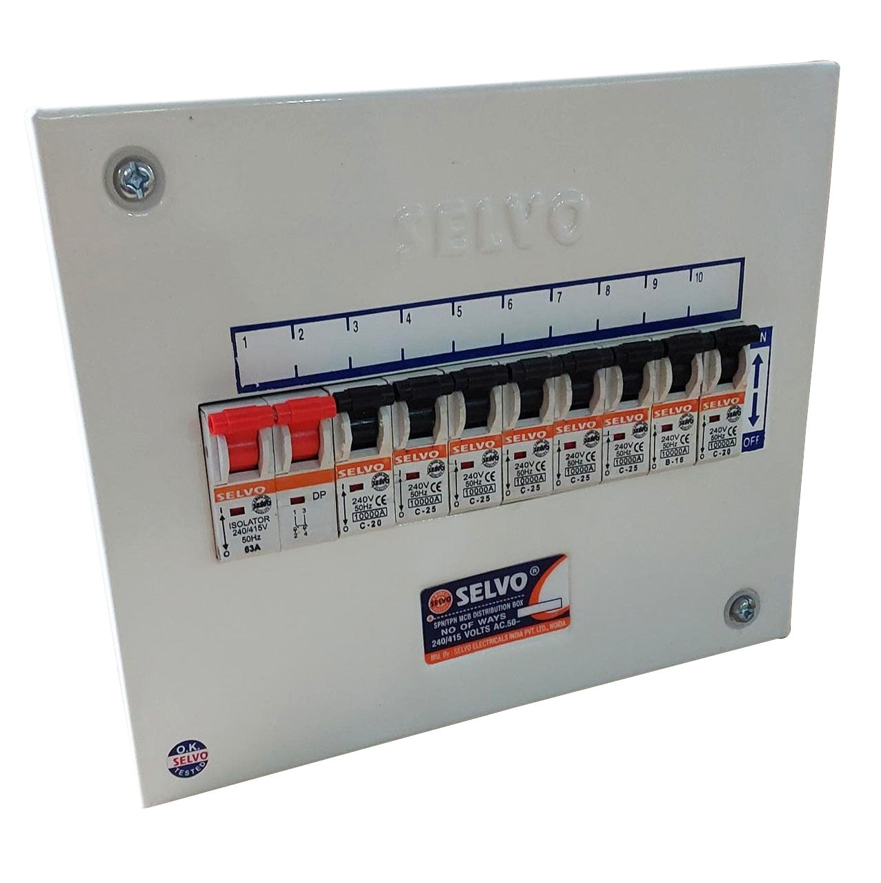 SELVO 10 Way SPN Single door Distribution Board ( MCB BOX )
