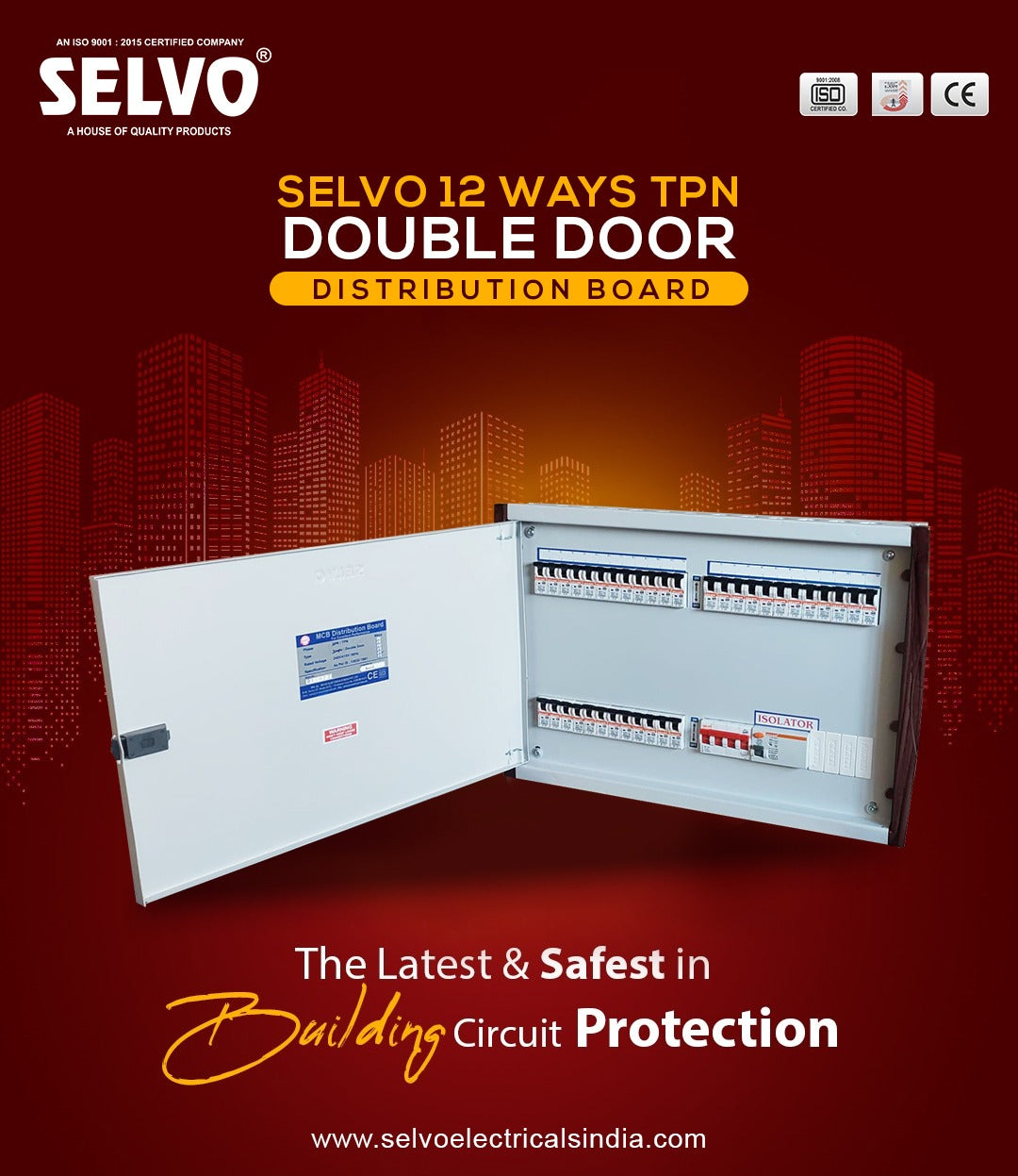 SELVO 12 Way TPN Double Door MCB Distribution Board