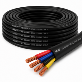 SELVO 2.5 Sqmm 4 Core Round Copper Cable, 100 Meter Roll, ISI-marked PVC Insulated & Sheathed Flexible Cable, Heavy Duty Multi-Core Wire for Industrial, Domestic & Electrical Wiring Applications