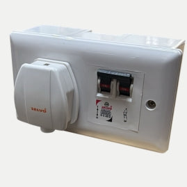 SELVO 25 Amp MCB Protected Socket, C-25A DP MCB Protection, Child Safety Shutter, Flame-Retardant PVC Base, White