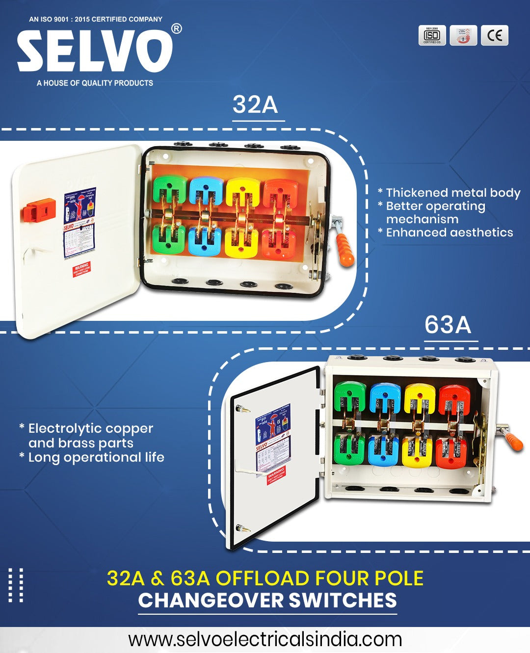 SELVO 32 Amps 415 V Offload Four Pole Changeover Switch