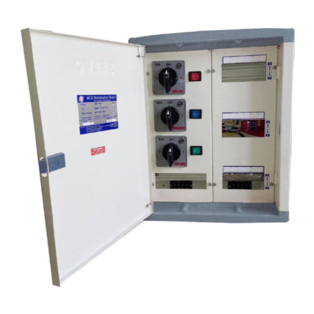 SELVO 63 Amp 6 Ways TPN Phase Selector Distribution Board (Fitted with 63A Rotary switches & duly wired)  DIMENSION : 52x39x16 approx in cm
