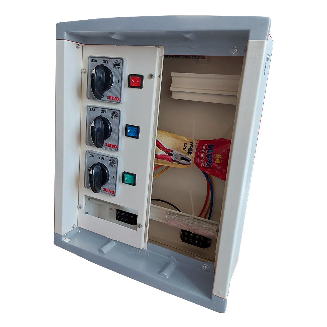 SELVO 63 Amp 6 Ways TPN Phase Selector Distribution Board (Fitted with 63A Rotary switches & duly wired)  DIMENSION : 52x39x16 approx in cm