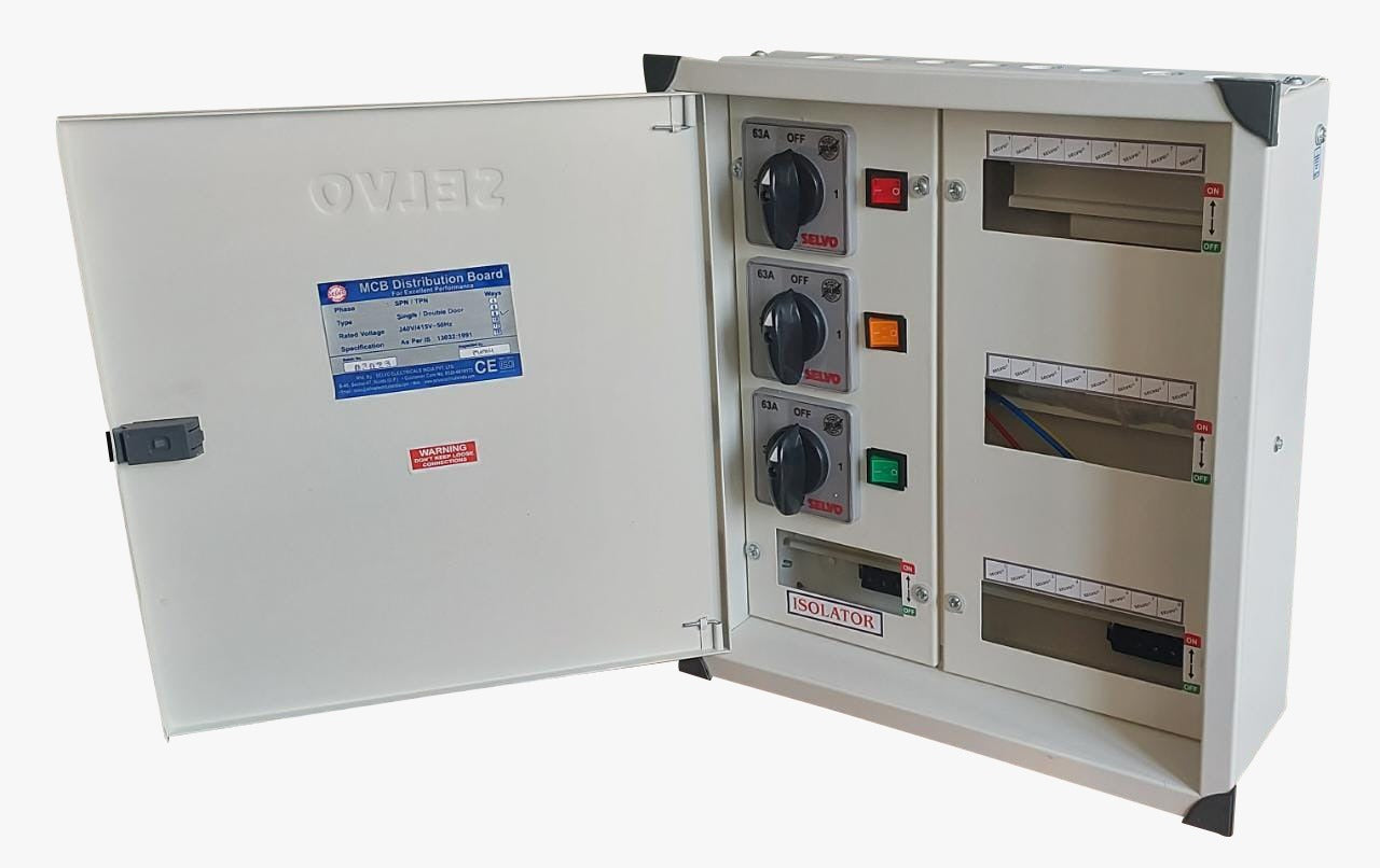 SELVO 63 Amp 8 Ways TPN Phase Selector Distribution Board (Fitted with 63A Rotary switches & duly wired) DIMENSIONS  : 55 X 46 X15 approx in cm
