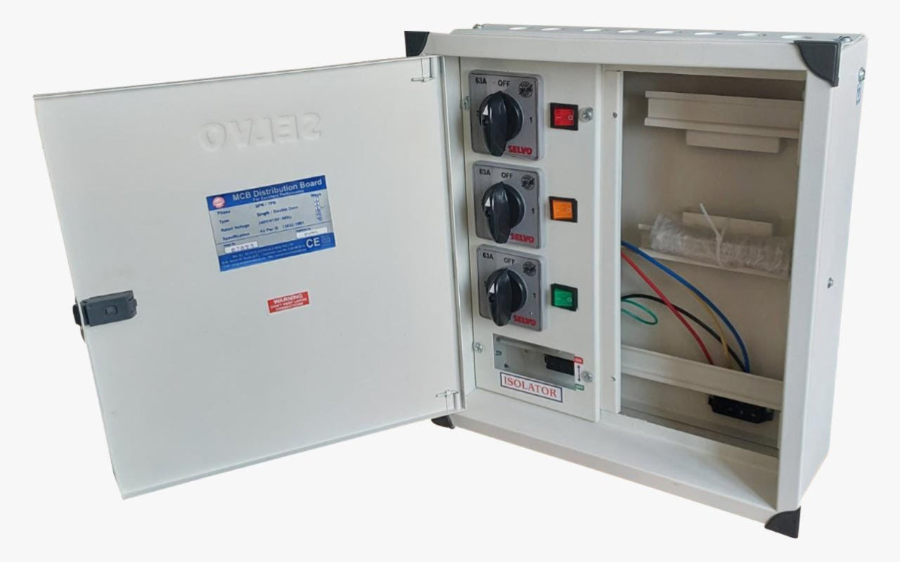 SELVO 63 Amp 8 Ways TPN Phase Selector Distribution Board (Fitted with 63A Rotary switches & duly wired) DIMENSIONS  : 55 X 46 X15 approx in cm