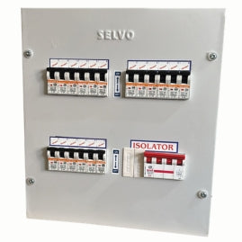 SELVO 6 WAY TPN SINGLE DOOR MCB DISTRIBUTION BOARD (FITTED WITH MCBs & ISOLATOR)