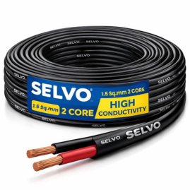 SELVO 1.5 Sqmm 2 Core 100 MTR Length Copper Cable | 100 MTR FR PVC Insulated Flexible Electrical Wire | Single Phase Power Cable for Home & Industrial Wiring