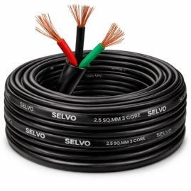 SELVO 2.5 Sqmm 3 Core 100 MTR Copper Round Cable | FR PVC Insulated Flexible Electrical Wire | 3 Core 2.5 SQ.MM copper Cable for Home & Industrial Wiring
