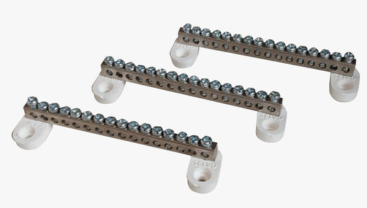 SELVO 16 Ways Brass Neutral link Sixteen Screw Terminal grounding Bar Block for Cable looping and Earthing with P.B.T. Base. ( PACK OF 18 )