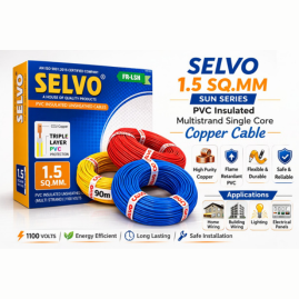 SELVO 1.5 SQ MM SUN Series FR-LSH PVC Insulated Multistrand Single Core Copper Wire | 90 Meter Coil | High Conductivity Copper | Flame Retardant Electrical Cable for Home & Industrial Wiring (BLACK)