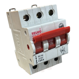 SELVO 100A Three Pole (TP) Isolator, Safety Isolation Switch, Easy Dual Termination, Bi-Stable Din-Rail Clip