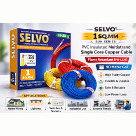 SELVO 1 SQ MM SUN Series PVC Insulated Multistrand Single Core Copper Cable | Flame Retardant Electrical Wire | 90 Meter Coil | High Conductivity Copper | For Domestic & Industrial Wiring (BLACK)