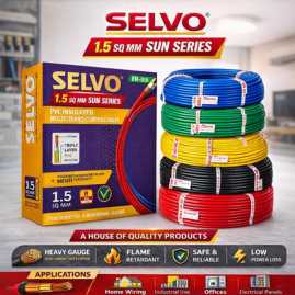 SELVO 1.5 SQ MM SUN Series FR-LSH PVC Insulated Multistrand Single Core Copper Wire | 90 Meter Coil | High Conductivity Copper | Flame Retardant Electrical Cable for Home & Industrial Wiring (BLACK)
